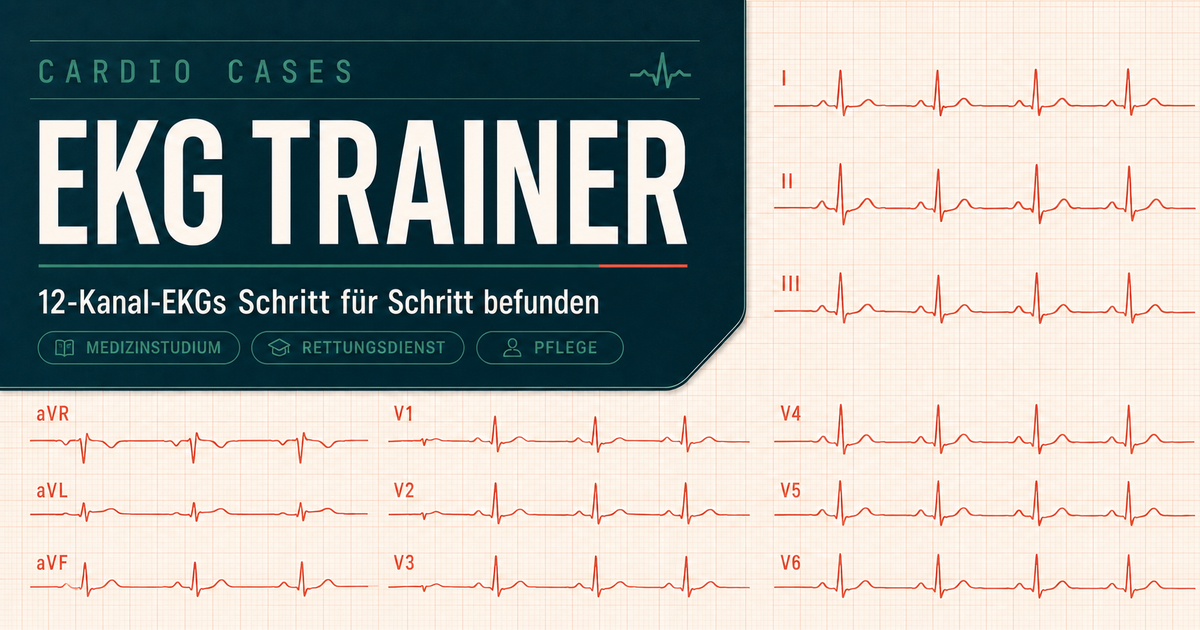 Stilisierte Vorschau eines 12-Kanal-EKGs im Cardio Cases EKG Trainer